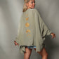 Mellow Monkey green 4-layer muslin kimono robe with gold moon phases design on back. One size fits most.
