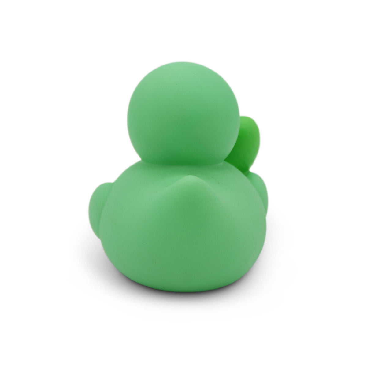 Mellow Monkey I’m a Big Dill rubber duck seen from the back in light green soft plastic