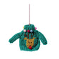 Mellow Monkey green hand-crafted wool sweater ornament featuring a reindeer design with colorful pom-pom accents.