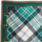 Mellow Monkey green tartan silky scarf with a decorative gold horse bit chain print and brown border