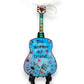 Mellow Monkey hand-painted guitar ornament featuring Blowing In The Wind lyrics and dandelion art on a blue background