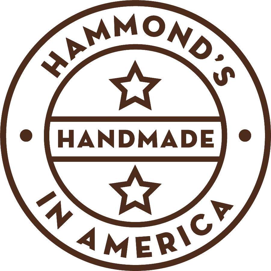 Mellow Monkey Hammond's handmade in America circular logo featuring stars and vintage typography