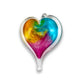 Mellow Monkey 3-inch hand-blown glass heart ornament featuring vibrant swirls of yellow, pink, and blue colors.