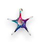 Mellow Monkey 7-inch hand-blown glass star ornament with vibrant pink, blue, and purple swirling colors.