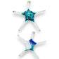 Two Mellow Monkey hand-blown glass stars in blue and clear glass with hanging loops for window decor.