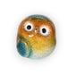 Mellow Monkey hand-painted owl figurine with orange, yellow, and blue glaze. Features large white eyes with black pupils and a gold beak.