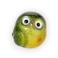 Mellow Monkey hand-painted green and yellow owl figurine with large eyes and gold beak. Resin.