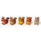 Mellow Monkey set of five hand-painted resin squirrel figurines in various shades of brown and grey