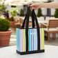 Mellow Monkey Original Deano Small tote bag in Havana Cabana multi-color stripe pattern with black straps and base
