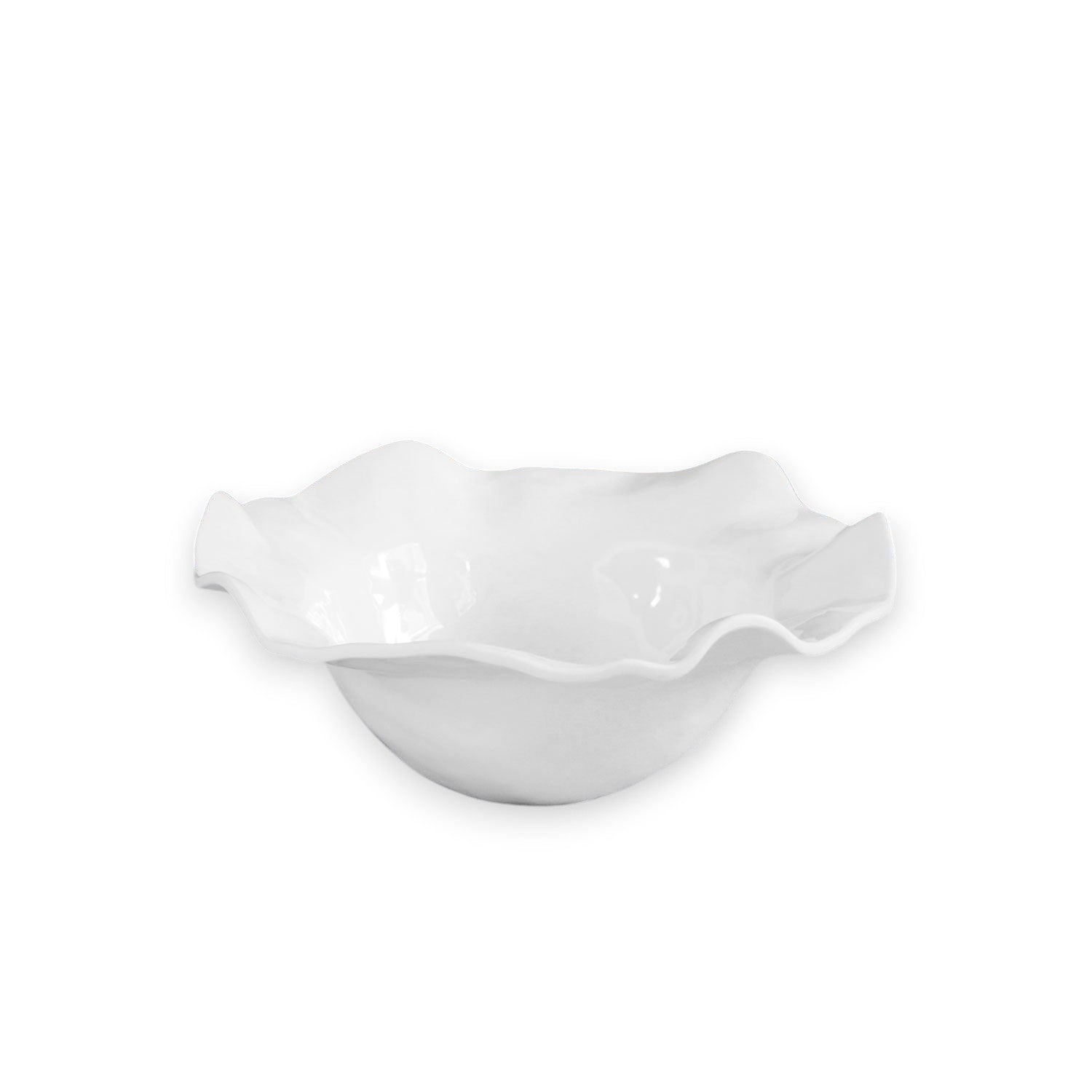 Mellow Monkey VIDA Havana Large Bowl in white, made of 100% BPA-free melamine with a ruffled edge. Ideal for serving salads or fruit indoors or out.