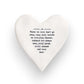 Mellow Monkey white porcelain heart-shaped coaster with black sentimental text on a white background