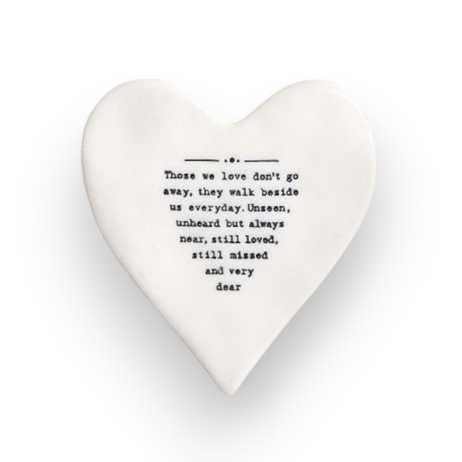 Mellow Monkey white porcelain heart-shaped coaster with black sentimental text on a white background