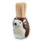 Mellow Monkey brown ceramic hedgehog toothpick holder filled with bamboo toothpicks for holiday entertaining.