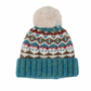 Mellow Monkey Aspen Fair Isle pom beanie in Heirloom Blue with a plush faux fur pom and cozy knit texture.