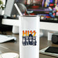 Mellow Monkey Hiss Rocker Cats vinyl sticker on a white tumbler, featuring four kittens in glam-rock makeup.