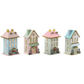 Mellow Monkey Holiday Lane handcrafted light-up miniature houses in four pastel glittery styles with LED illumination.
