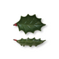Mellow Monkey hand-painted dolomite holly leaf tray in green with red berries, shown from top and side views.