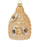Mellow Monkey honey bee hive glass Christmas ornament with golden finish, woven texture, and crystal-embellished bees.