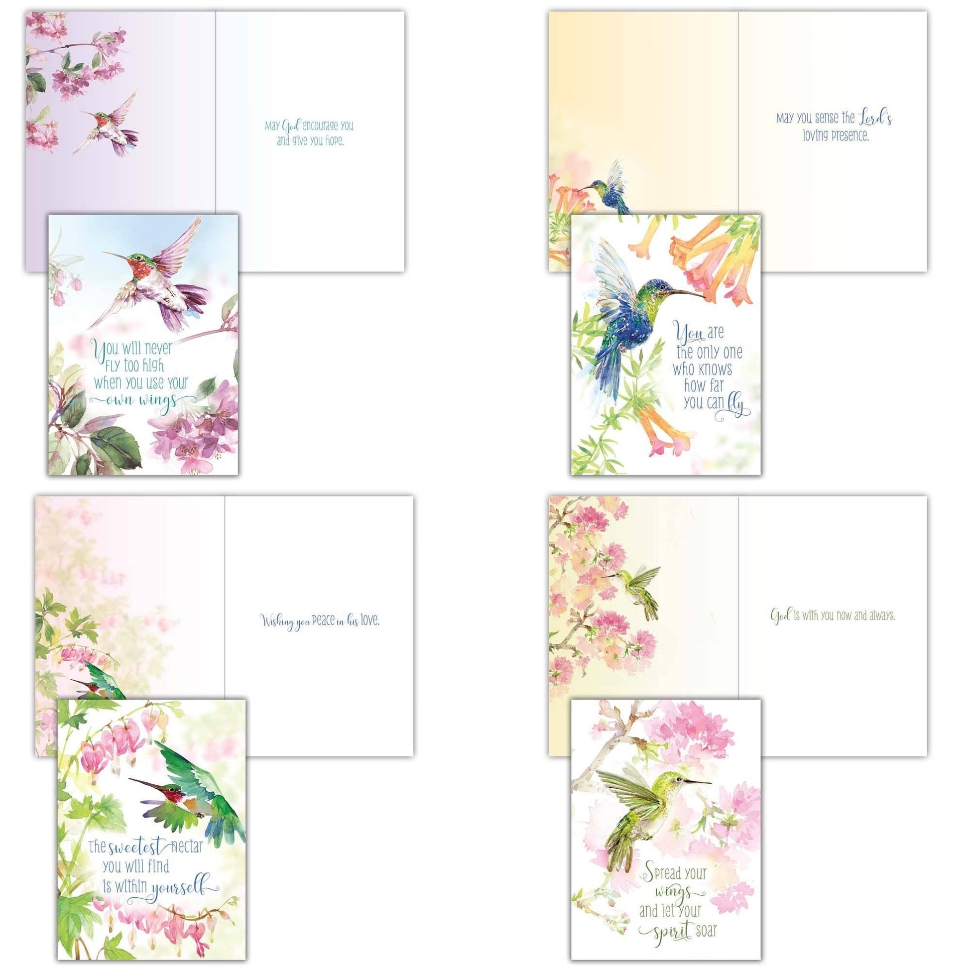 Mellow Monkey Wings of His Word boxed greeting cards featuring hummingbird and floral KJV scripture designs