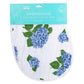 Mellow Monkey 2-in-1 bamboo and cotton muslin burp cloth and bib featuring a blue hydrangea floral print