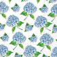 Mellow Monkey Paper Cocktail Napkins 20ct Hydrangea Scatter, blue hydrangeas with green leaves on white background, 3-ply, 5x5 in.