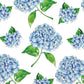 Mellow Monkey Paper Cocktail Napkins 20ct Hydrangea Scatter, blue hydrangeas with green leaves on white background, 3-ply, 5x5 in.