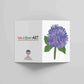 Mellow Monkey Hydrangea Bloom greeting card with purple and blue flowers, blank inside, printed on 100# cover stock.