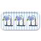 Mellow Monkey small rectangular birch wood serving tray featuring a blue hydrangea canvas tote print on stripes