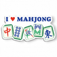 Mellow Monkey I Heart Mahjong die cut vinyl sticker featuring colorful mahjong tiles on a white background.