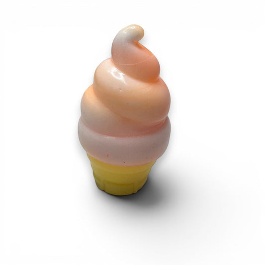 Mellow Monkey 3-inch glittery ice cream squeeze toy for stress relief and sensory play in peach and yellow.