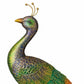 Mellow Monkey Imperial Peacock wall decor featuring embossed emerald, sapphire, and gold jewel-toned metal feathers.
