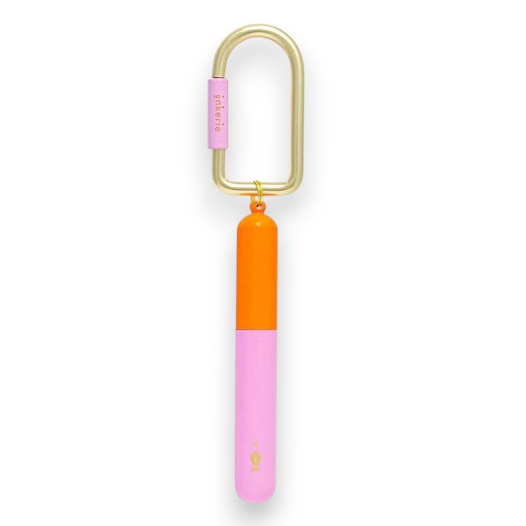 Mellow Monkey Inkerie pocket-sized ballpoint pens with carabiners in various colorful beechwood and brass designs