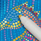 Mellow Monkey Into the Deep dot art kit with metallic gold marker filling in a celestial scene on blue paper