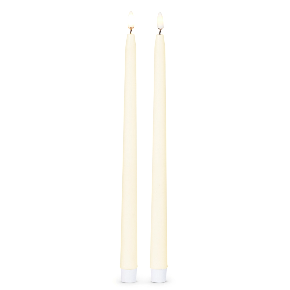 Mellow Monkey set of two 12.5-inch ivory flameless taper candles with realistic glowing LED flames
