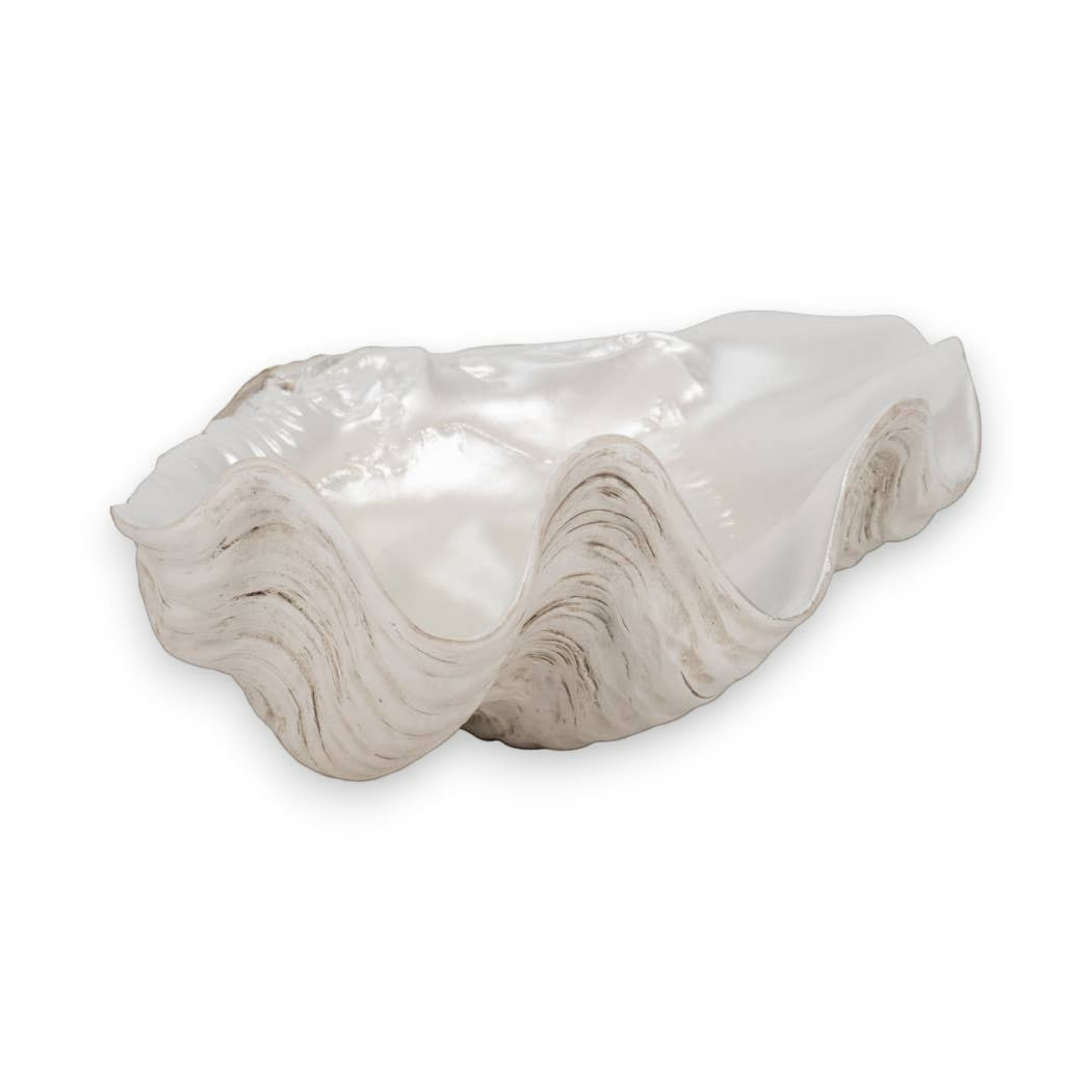 Mellow Monkey ivory resin decorative bowl with a pearlized coastal shell-inspired wave design for home decor