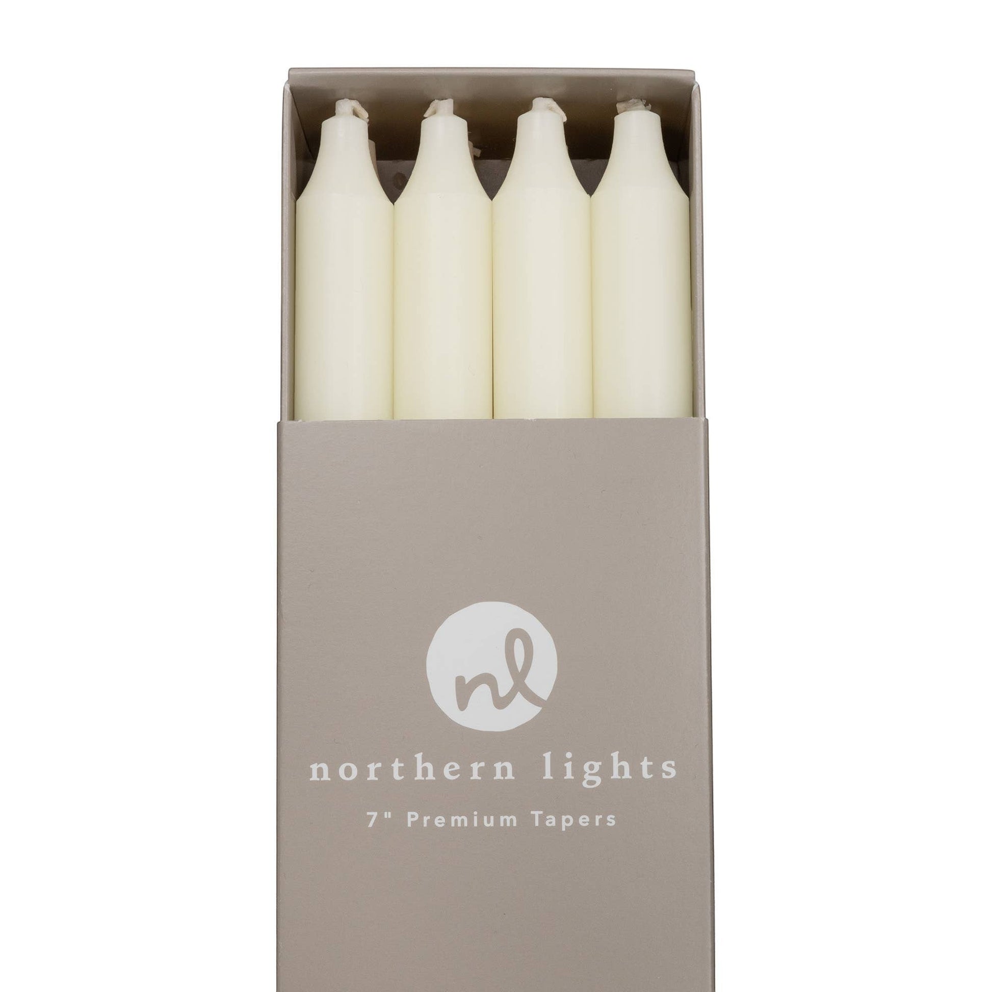 Mellow Monkey 12-piece box of ivory 7-inch smokeless and dripless taper candles in packaging