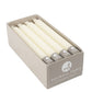 Mellow Monkey ivory 7-inch taper candles in a 12-piece box, smokeless and dripless for standard candle holders.
