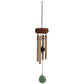 Mellow Monkey mini healing wind chime with wooden canopy, bronze aluminum tubes, and genuine green jade stone accents.
