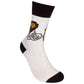 Mellow Monkey cream novelty socks featuring a Jesus graphic with an I Saw That speech bubble and brown accents