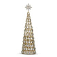 Mellow Monkey 16.5-inch gold metal cone tree decorated with clear teardrop jewels and a star topper for holiday decor.