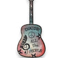 Mellow Monkey hand-painted wooden John Lennon Imagine guitar ornament with musical notes and peace sign design.