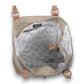 Mellow Monkey Quirky hues tote bag featuring organic jute, canvas, and leather accents with a patterned interior lining.