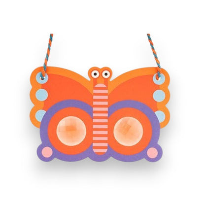 Mellow Monkey Kidoki butterfly-shaped viewing glasses with orange and purple colors and a colorful hanging cord.
