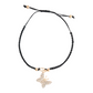 Mellow Monkey Kitt adjustable bracelet featuring a black braided band and a gold-tone butterfly charm with crystals.