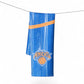 Mellow Monkey New York Knicks blue and orange basketball tea towel with wood grain print hanging on a line