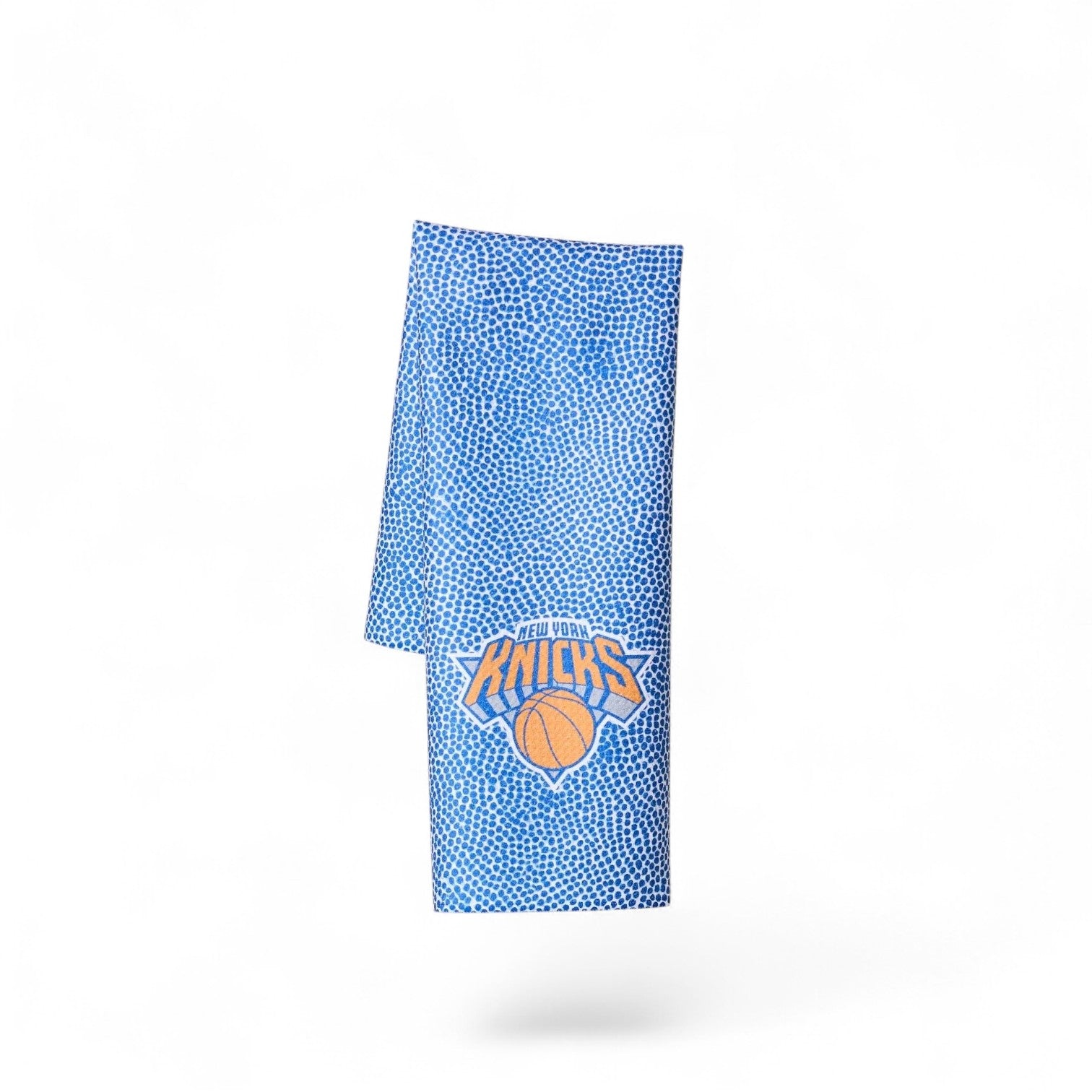 Mellow Monkey New York Knicks blue and orange basketball patterned kitchen tea towel made from recycled materials.