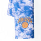 Mellow Monkey New York Knicks blue and white tie-dye kitchen tea towel with team logo and basketball graphic