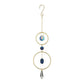Mellow Monkey Lapiz healing suncatcher with blue gemstones and clear crystals suspended in bronze rings.