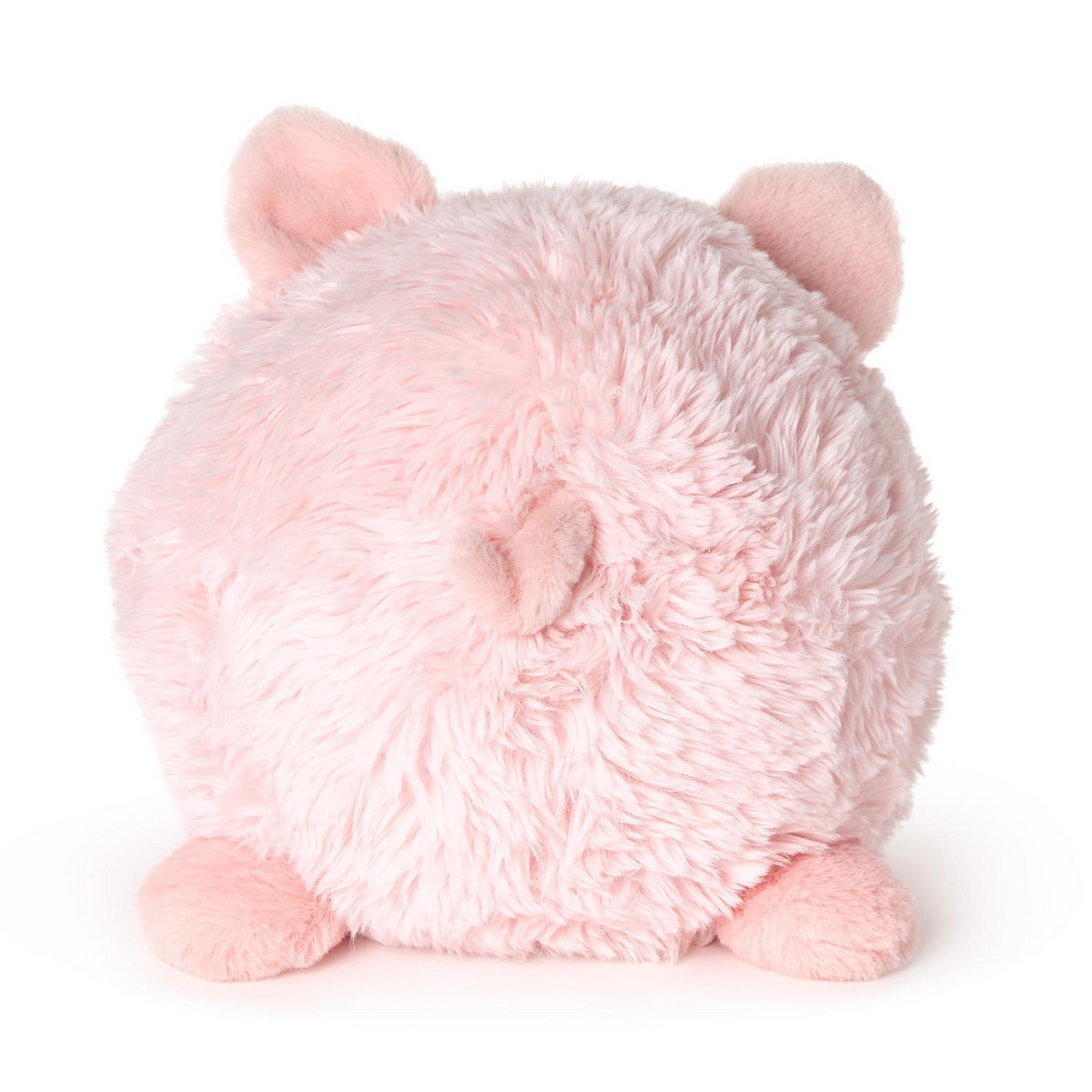 Mellow Monkey large round pink piggy plush toy with super soft shaggy polyester fur and a small curly tail