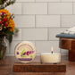 Mellow Monkey Pet House lavender green tea mini candle with odor-neutralizing wax in a clear ribbed glass container